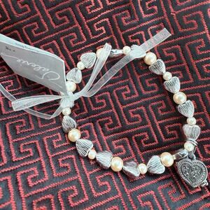 Valerie Parr Hill Faux Peach Silver Tone Bead Prayer Box Charm Stretch Bracelet